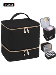 Portable Nail Art Organizer, Nail Polish Organizer and Nail Lamp Case, Nail Kit Organizer Holds 30+ Bottles (15ml - 0.5 fl.oz) and a Nail Lamp, Zippered Cosmetic Bag, Makeup Storage Organizer, Vanity Makeup Organizer, Christmas Gift