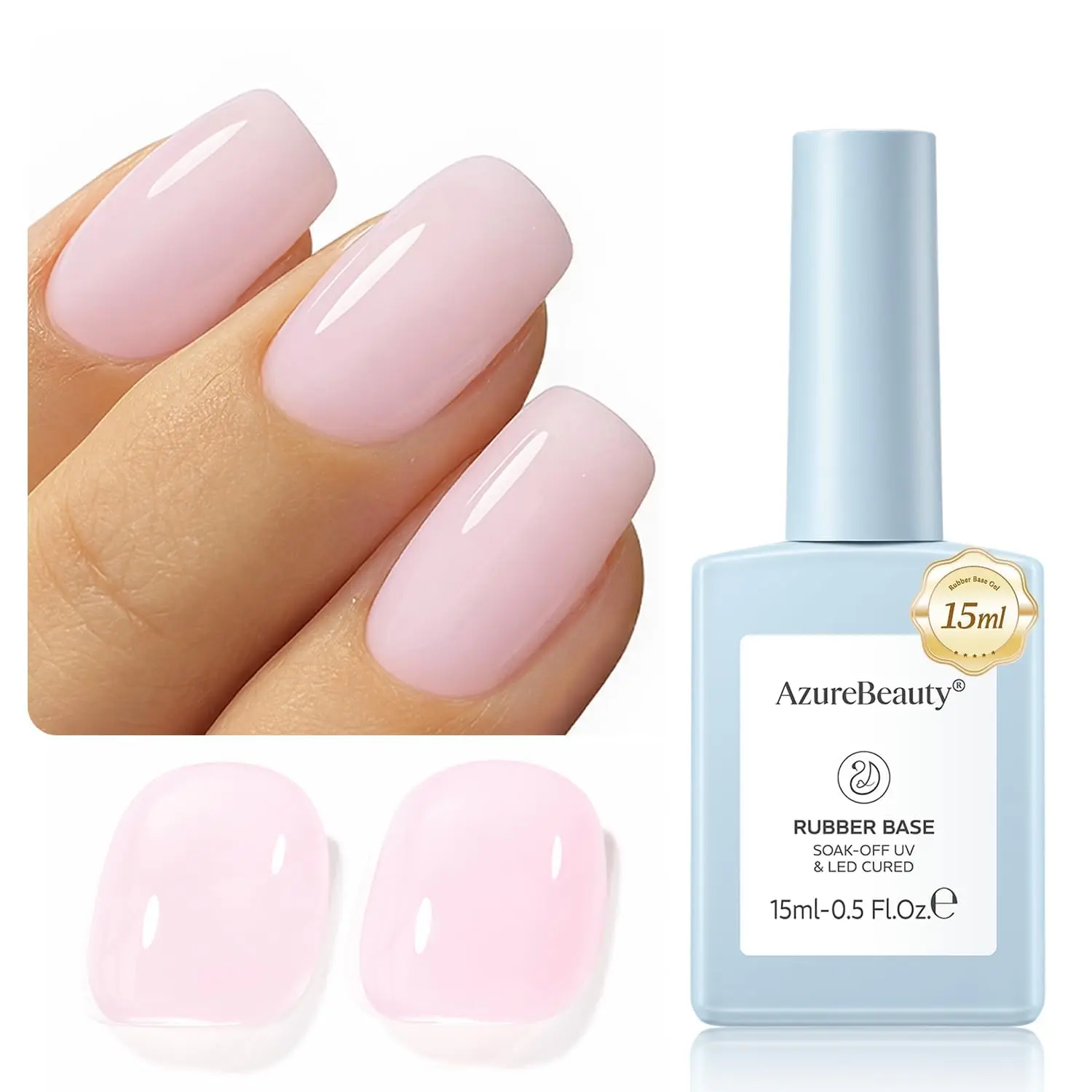 AZUREBEAUTY 15ml Rubber Base Builder Gel Polish for Nails, Nude Pink Rubber Base Coat, Self-Leveling Apex Building Nail Strengthener, Long Lasting Soak Off UV LED for Thin Weak Brittle Nails