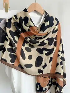 Women's Leopard Print Bowknot Scarf Headscarf, Soft Comfortable Fashion Design, Perfect Accessory for Outdoor Beach Travel