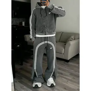 Oversized Loose Fit Streetwear Set, Zipper Hoodie & Pants Combo, All-Season Comfortable, Trendy, Vintage Aesthetic