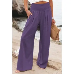 2025 women linen long pants with highwaist solid wideleg pants oversize