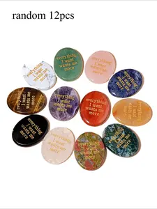 Natural Crystal Palm Stone, Engraved Oval Thumb Stress Relief Stone, Healing Meditation Agate Energy Stone, Relaxation Therapy Tool