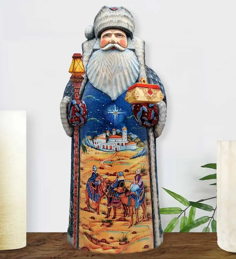 Flight into Egypt Three Kings Santa Hand-Painted WOODCARVED Masterpiece by G. DeBrekht - Nativity Holiday Decor - 215621