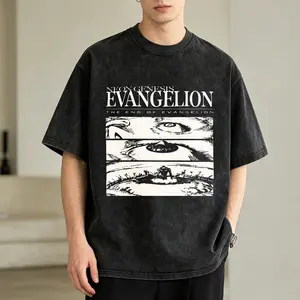 Men's Vintage Washed T-Shirt Neon Genesis Evangelion   The End Of Evangelion   Eye Pattern Design   Black And White Art Oversized Graphic Tee Outdoor Casual Short Sleeve