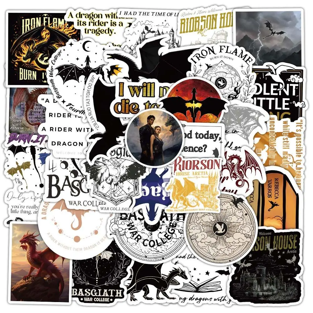 Fourth Wing & Dragon Rider Fantasy Book Sticker, 50pcs/set Waterproof Vinyl Decal, Decorative Sticker for Water Bottle & Laptop, Ideal for Adults & Kids