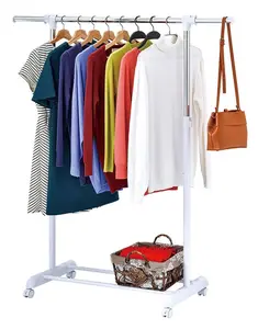 2143571675 - Adjustable Rolling Garment Rack with Wheels, Expandable Clothes Rack Organizer