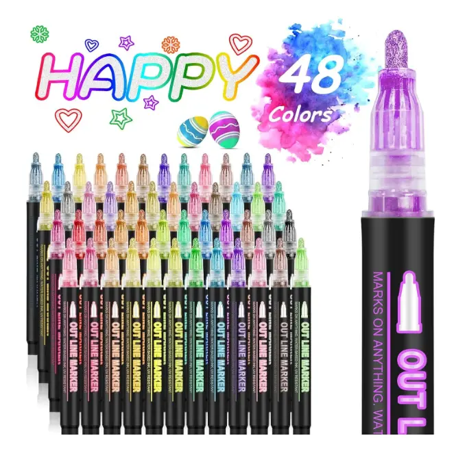 Vibrant 48-Color Japanese Graffiti Art Marker Set – Precision Outline & Highlight Pens for Scrapbooking, Journaling, Posters, and Creative Drawing