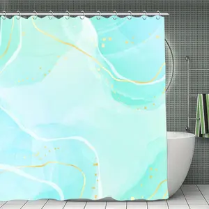 Modern Art Marble Shower Curtain, Abstract Bath Curtain Waterproof Fabric for Bathroom Decoration, 72×72 In