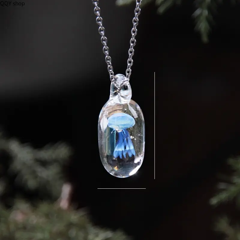 【Summervibes】Handmade Glass Jellyfish Capsule Necklace, 925 Sterling Silver Crystal Pendant Necklace, Minimalist Elegant Women Dainty Jewelry, Luxury Unique Charm Accessory Perfect For Daily Wear Dating & Sweet Festival Gifts
