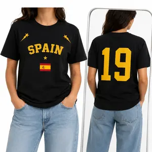 Spain Flag Oversized Graphic Tee for Women Men, Y2K Soccer Fan Shirt, Trendy Vintage T Shirts Women’s Graphic Tees, Cute Sporty Streetwear Top, Summer Country Football Fan Outfit