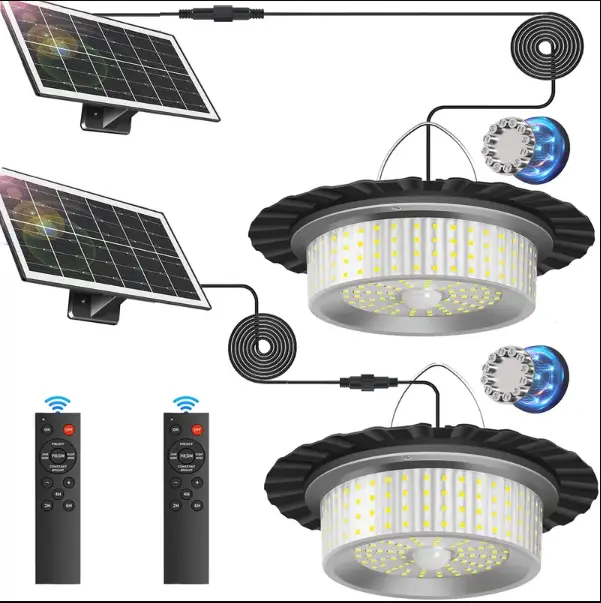 Adjustable Solar Shed Pendant Light - Programmable Automatic Decking & Patio Lighting, 244-LED 360° Glow, Waterproof, Remote Control, Auto Shut-Off, Separate Photovoltaic Panel, Motion Sensor for Outdoor Patio, Backyards, Solar Outdoor Lights