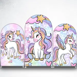 Glitter Unicorn with Stars and Hearts Arch Backdrop Cover for Magical Birthday Party Decor