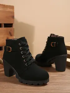 Women's Round Toe High Heel Thick Sole Boots, Side Zipper with Metal Buckle, Fashion Simple Short Boots for Daily Wear and Commuting, Heeled Booties, Platform Ankle Boots, Elegant Boots