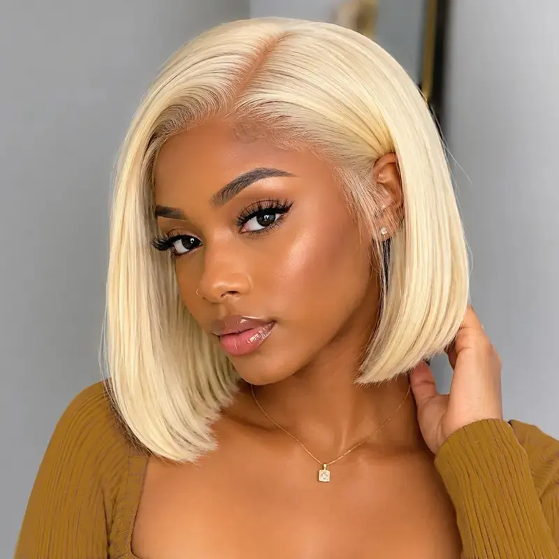 Blonde Bob Wig 12inch 613 Bob Human Hair Wig 13x4 Lace Front Wig 180% Density 613 Blonde Straight Bob Wigs Human Hair 613 Blonde Bob Wig Human Hair Blonde Brazil Wigs for Women Party Date