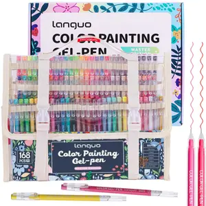 Color Gel Pen Set, 168pcs/set 0.6mm Needle Tip Gel Pen, Large Capacity Ink Pen, Art Materials, Art Supplies for Diary, Card, DIY, Coloring, Doodling, Scrapbooking Supplies
