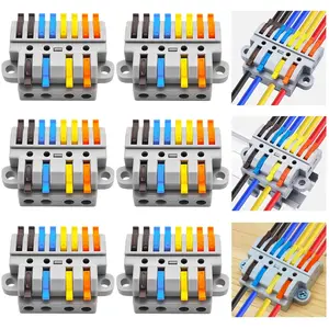 4-in-8-out Lever Terminal Block Kit, Quad Input to Eight Output Splicing Connectors, DIN Rail/Screw Fix, 28-12AWG Conductor, 6 Pack with Mounting Hardware