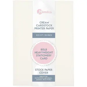 Cream Colored Cardstock Printer Paper By Hamilco (50-Pack)- 8.5 x 11” Thick Card Stock For Card Making- 80lb Heavyweight Stationery Card Stock Paper Cover- Great For Invitations, Birthdays, Brochures