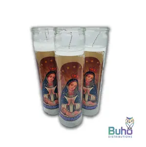 Our Lady of Altagracia 8" Full Label-White | Nuestra Senora de Altagracia| Set of 3 Religious 8” Candles | Búho Distribution