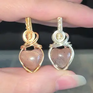 Sunstone Copper Wire Pendant - Heart Shape, Gold and Silver Options Available