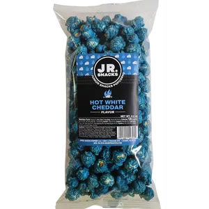 Junior Snacks Co. Hot White Cheddar; White Cheddar meets our Spicy & Salty Blue Seasoning