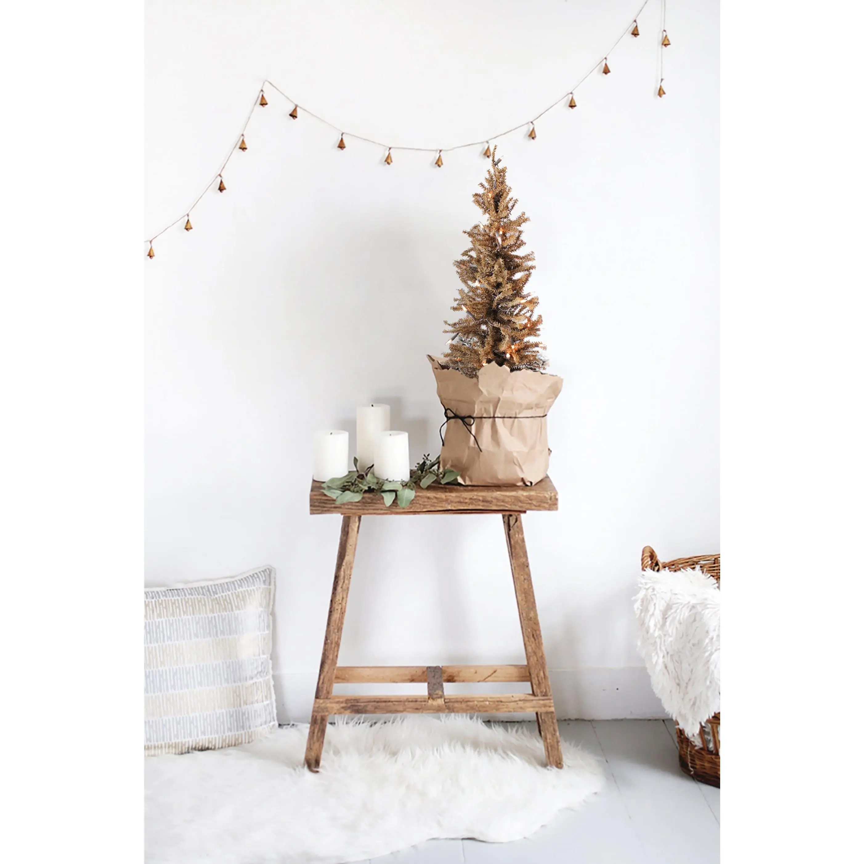 Perfect Holiday Pre-Lit Tabletop Christmas Tree Rustic Farmhouse Décor Brown Burlap Base Warm White LED 2FT