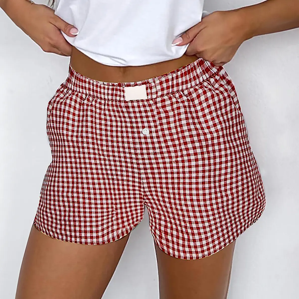 Red Plaid Gingham Printed High Waist Shorts