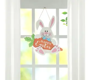 Glitzhome 14" Happy Easter Wooden Bunny and Carrot Door Hanger