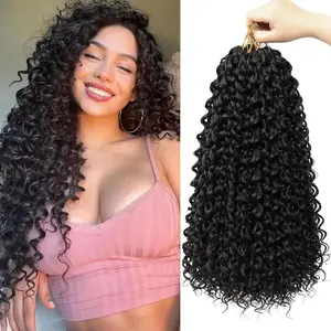 Gogo Curl Crochet Hair 18 Inch 8 Packs Black Ocean Wave Crochet Hair Pre Looped Deep Twist Goddess Box Braids Curly Water Wave Synthetic Braiding Hair for Women Girl Kids
