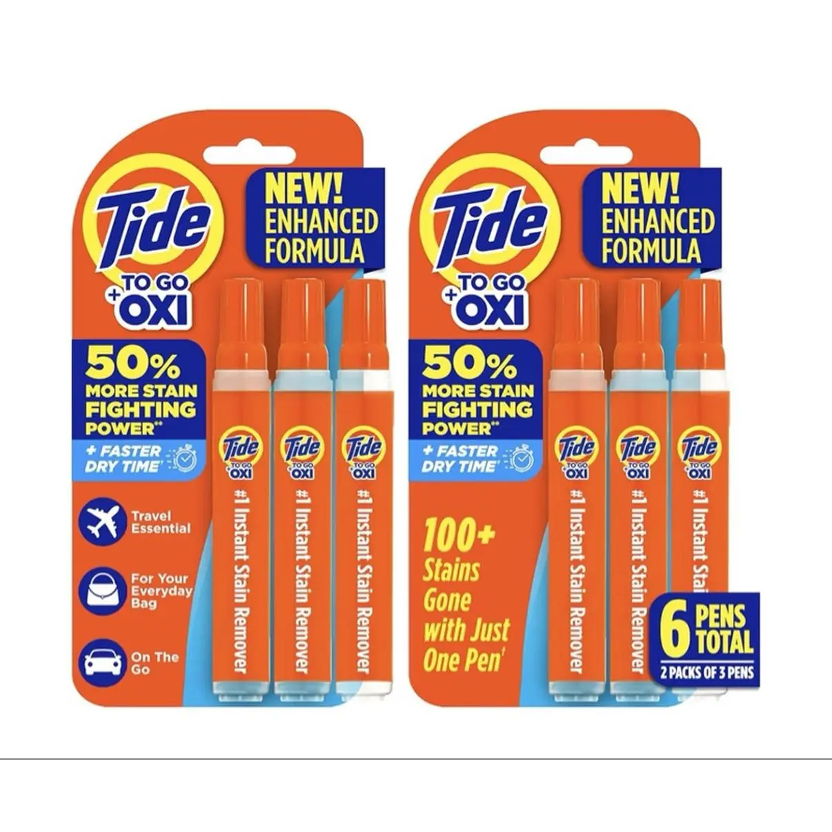 Tide To Go Oxi 6 Pens Total On The Go Stain Remover Enhanced Formula 50% More Stain Fighting Power Faster Dry Time