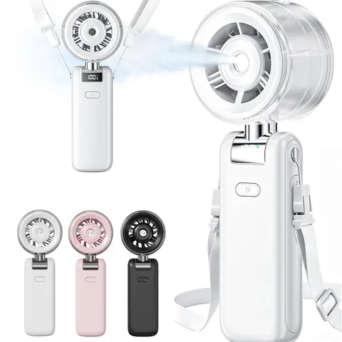 Misting Handheld Fan, Rechargeable Portable Fan with Cool Mist Spray, 4000mAh Personal Fan with 5 Speeds & Quiet Operation, Foldable Water Mister for Desk Office Home Travel Camping Beach