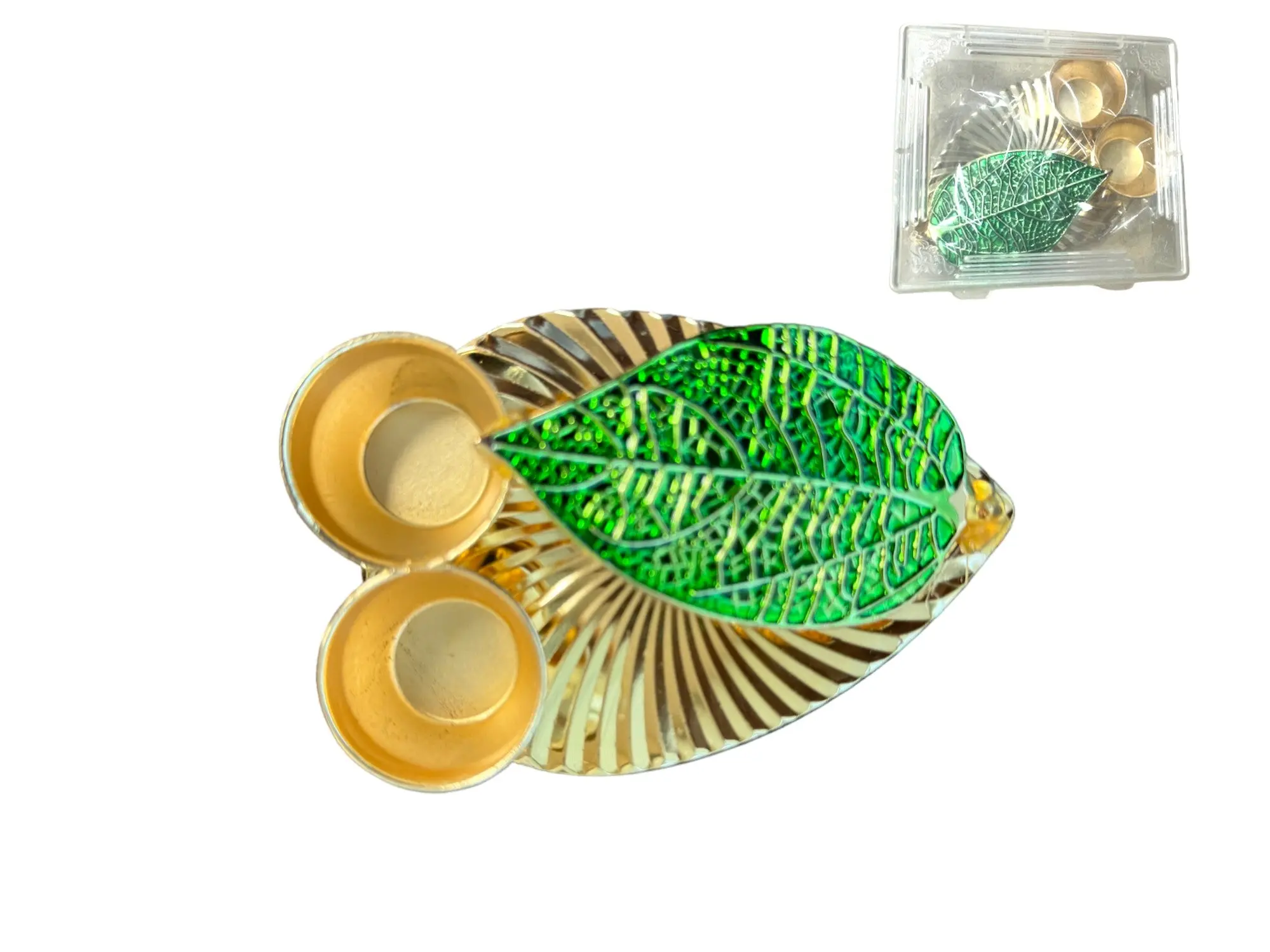 Beautiful Green Leaf  Haldi Kumkum Plate Set Of 4 With Box For Women For Any Indian Occasion, Mehendi, Haldi Ceremony, Housewarming, Baby Shower, Return Gift, Pooja Gift Traditional Small Bowl Set