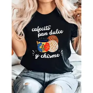 Chicano Pride Coffee Dessert And Gossip Graphic T-Shirt Black Short Sleeve Casual Top With Mexican Breakfast Design