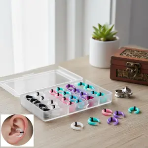 Colorful Acrylic Septum Stretching Kit with C Shape Buffalo Pincher - Professional Piercing Jewelry Set Includes Black O-rings for Safe Ear Cartilage and Nose Stretching, Body Modification Accessories for Gauging, Perfect for Pier