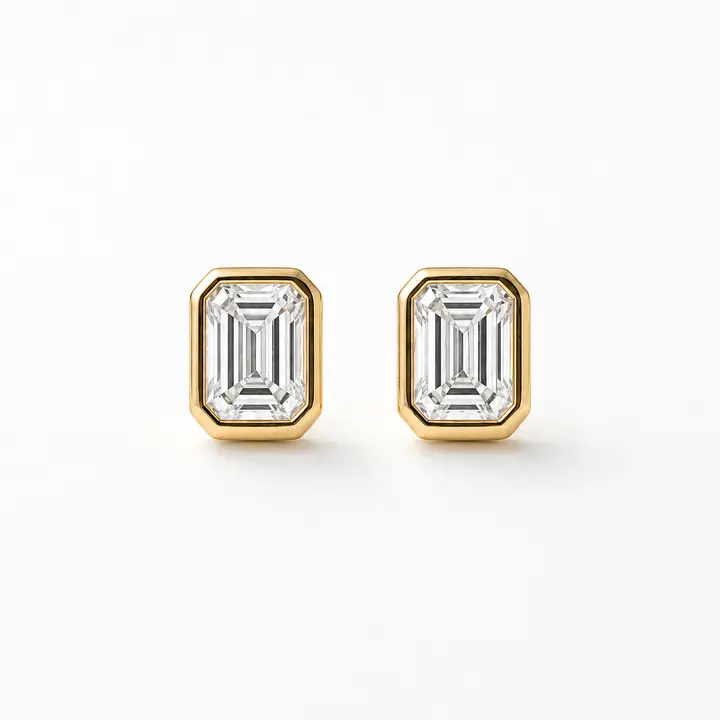 Lab Grown Diamond Emerald Cut Stud Bezel Setting Earrings (1.00 ct.) in 14K Gold