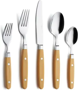 ANNOVA Silverware Set 20 Pieces Stainless Steel Color Handle With Rivet/Retro Flatware - 4 x Dinner Knife; 4 x Dinner Fork; 4 x Salad fork; 4 x Dinner Spoon; 4 x Dessert Spoon (Ginger Yellow, 20 Pcs)