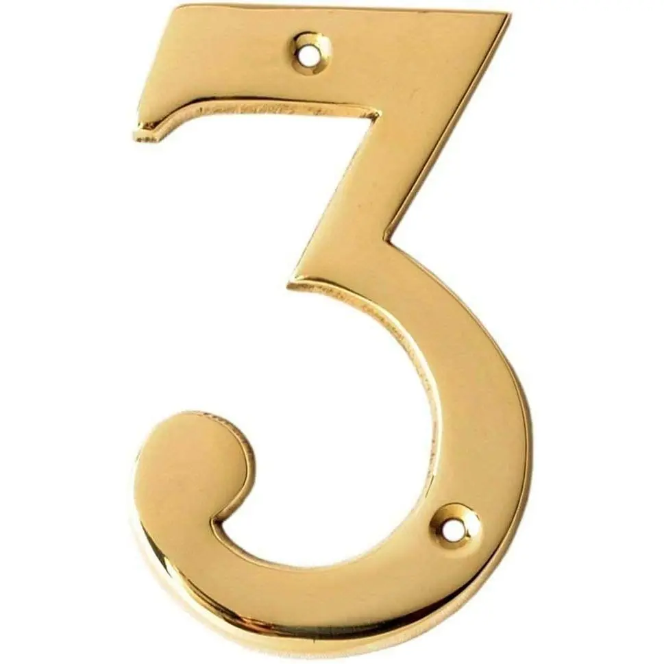 4" Brass Hou Hotel Door Number Plaque Numeric Numerical Digit 0-9 (3 (Three))