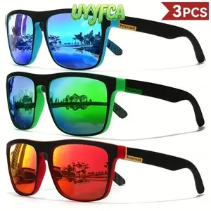 UYYFCA  3PCS Polarized Sunglasses Square Frame Black Blue Green Red Mirror Lens UV400 Protection Trendy Streetwear Fashion Eyewear Men Women