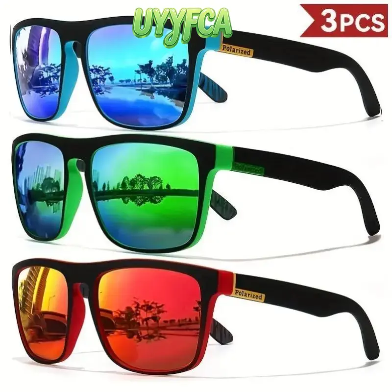 UYYFCA  3 Pack Polarized Square Sunglasses for Men Women, UV400 Protection Two Tone Frame with Mirror Lenses, Lightweight Retro Fashion Eyewear for Driving, Fishing, Hiking, Beach and Daily Outdoor Activities beach outfits summervibes,summerwins