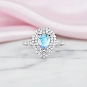 14k Gold Moonstone 1ct Pear Cut Engagement Ring