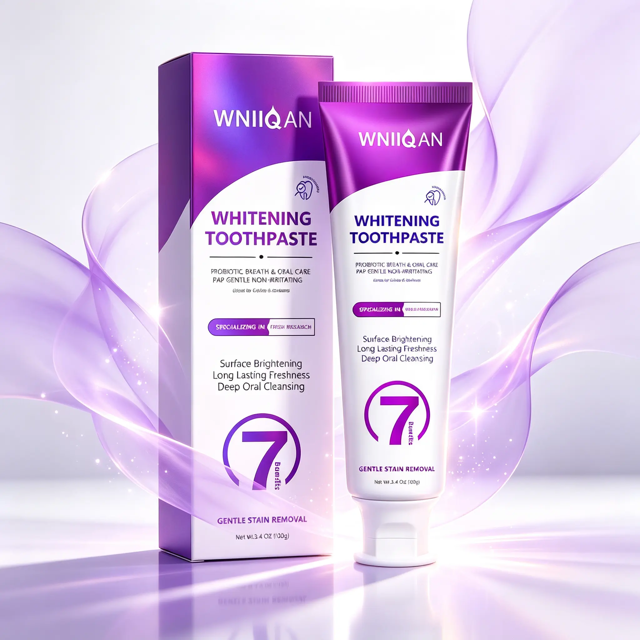 WNIQAN Probiotic Whitening Toothpaste - Daily Gentle Stain Removal, Surface Brightening, Long-Lasting Freshness, Deep Oral Cleansing, 3.4oz Mint Gel