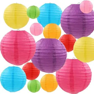 16 count Colorful Paper Lanterns (Multicolor,Size of 4", 6", 8", 10") - Chinese/ Paper  Decorations Ball Lanterns Lamps for  Decor, Parties, and Weddings