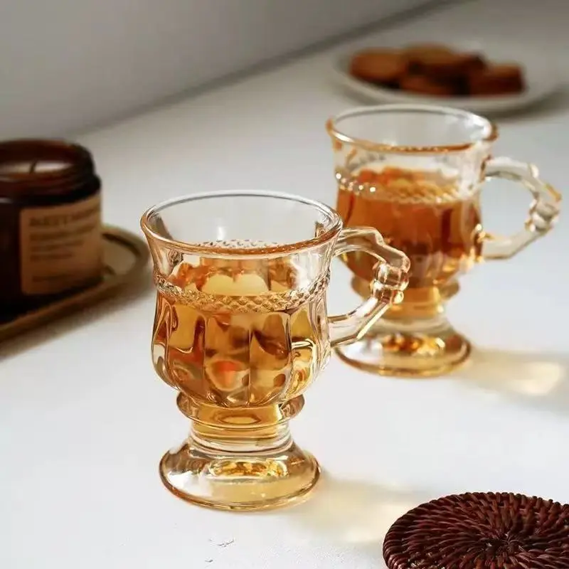 Clear Glass Coffee Tea Cup, Decorative Drinking Mug with Classic Handle Design