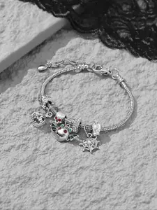 Halloween Themed Rhinestone Decor Charm Bracelet, Cute Pumpkin & Bat & Skull & Spider Web Decor Bracelet for Women, Fashion Accessories for Party, Daily Decor