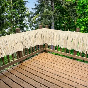 2 Pcs Luau Party Decoration Hawaiian Raffia Table Skirt Tiki Decor Raffia Fringe Banner for Birthday Party 9.8 x 1 ft