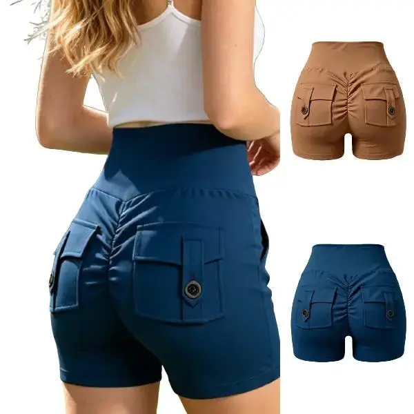 Women's Nylon-Spandex Scrunch Butt Quick-Dry Stretchy Sports Shorts - Double Stitched, Breathable, Pocketed Biker Bottoms for Yoga, Gym - Female Machine Wash Athletic Wear