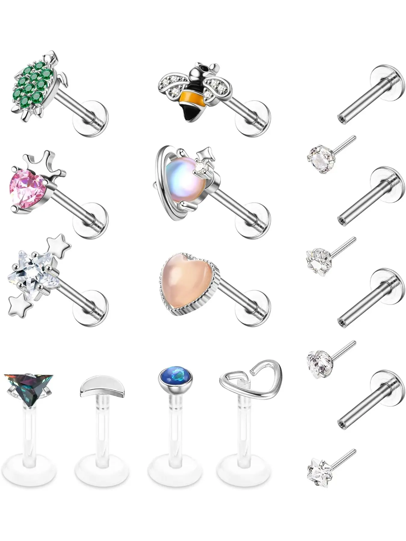 14 PCS 16G Body Piercing Jewelry Tragus Piercing Jewelry Medusa Piercing Jewelry Labret Jewelry Conch Helix Piercing Jewelry Tragus Earrings for Women Surgical Steel Screw Back Flat Back Earrings Threadless Nose Stud Lip Rings