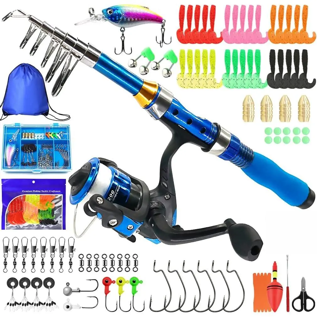 Kids Fishing Rod, 1.5M 61Inch 4.92Ft Portable Telescopic Fishing Pole and Reel Combos and String with Fishing Line Full Kits, Youth Fishing Pole Fishing Gear  Kids, Boys, Girls, and Adults