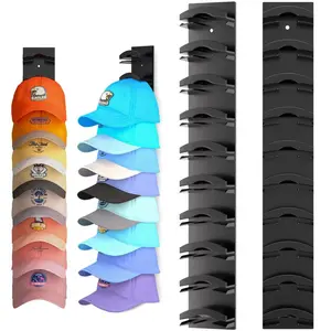 2 Hat Organizer Wall Mounted Baseball Cap Rack Black or White Adhesive Mount Holds 18 Hats for Closet Door Bedroom Easy Access Display Installation