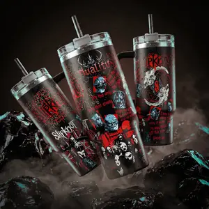 Slipknot Duality 40 oz Vacuum Insulated Tumbler with Handle & Straw Red Black Band Masks Lyric Graphic Keeps Drinks HotCold 12H+, 188 Stainless Steel Travel Mug for Nu-Metal Fans & Metalheads Dark Aest