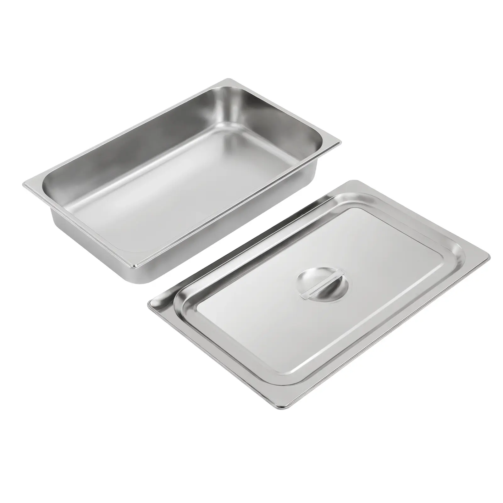 4-Pack Silver Stainless Steel Steam Table Pans - 3.94" Deep, 2.38gal High Capacity Containers with Lids & Handle, Rectangle Kitchenware for Restaurants, Hotels